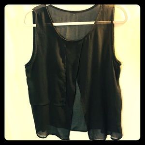 Sheer black sleeveless top flowy open front